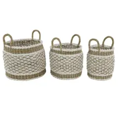 Brown Plastic Vintage Storage Basket Set