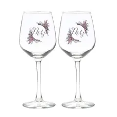 12oz. Mrs. & Mrs. Dried Floral Wine Glass Set