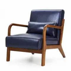 Glitzhome&reg; Mid-Century Faux Leather Accent Chair Blue