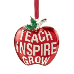 3.25" Red and Silver Plated Apple Teacher Christmas Ornament with European Crystals