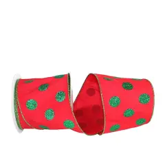JAM Paper 4" x 10yd. Dupioni Glitter Dots Wired Ribbon Red/Green