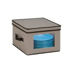 Honey Can Do 12" Canvas Square Stemware and More Storage Box with Lid Gray