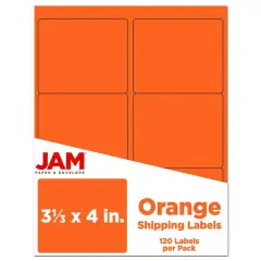 JAM Paper Adhesive Shipping Labels, 3.33" x 4" Orange