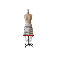 Hello Honey&reg; Natural, Green & Red Cotton Printed Half Apron with Christmas Tree Pattern, Pocket & Ruffle