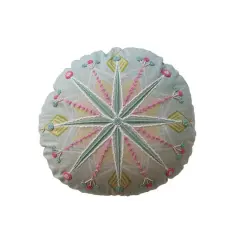 Hello Honey&reg; 16" Round Cotton Embroidered Pillow with Snowflake & Beads