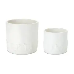 White Ceramic Farm Animal Planter Set