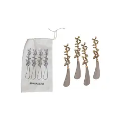 Hello Honey&reg; Stainless Steel & Brass Canap&eacute; Knives with Leaves Handles Set
