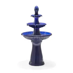 Glitzhome&reg; 45" 3-Tier Ceramic Outdoor Fountain Cobalt Blue