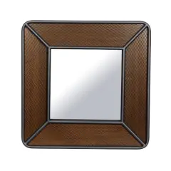Brown Wood Industrial Wall Mirror, 32" x 32" x 2"