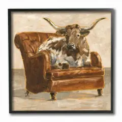 Stupell Industries Abstract Bull Livingroom Chair Brown Orange Painting,12" x 12"