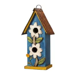 Glitzhome&reg; 13.75" Distressed Flower Birdhouse Blue