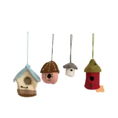 Hello Honey&reg; Handmade Embroidered Wool Felt Birdhouse Ornaments Set