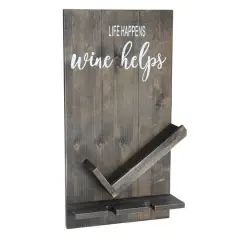 Elegant Designs Wall Mounted Wine Bottle Shelf & Glass Holder Rustic Gray