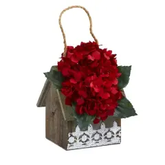 10" Hydrangea Arrangement in Hanging Floral Design House Planter