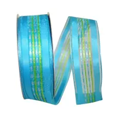 JAM Paper 1.5" x 50yd. Sheer Wired Ticking Stripe Value Ribbon Blue