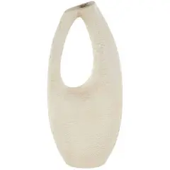 17.5" Cream Paper Mache Abstract Curved Cutout Vase with Brown Distressed Texturing