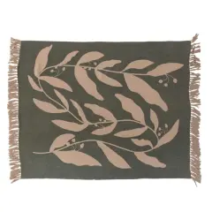 Hello Honey&reg; Recycled Cotton Blend Printed Throw Blanket with Fringe, Green and Tan