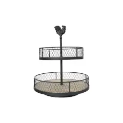 Hello Honey&reg; 18.5" 2-Tier Wood & Metal Round Trays With Rooster Top
