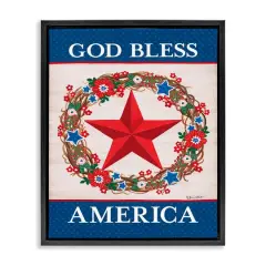 Stupell Industries God Bless America Wreath Floater Framed Art Black