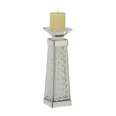 14'' Silver Glass Glam Candlestick Holder