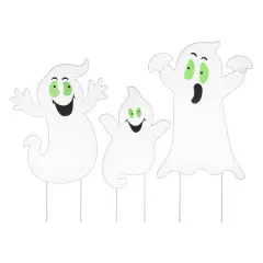 Glitzhome&reg; 3.3ft. Halloween Metal Mesh Glow in Dark Ghost Family Yard Stake Set
