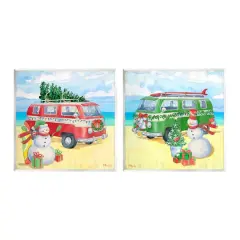 Stupell Industries Coastal Christmas Holiday Beach Snowmen Wall Plaque Art Set