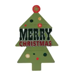 Hello Honey&reg; 17.7" Green Merry Christmas Wood Christmas Tree Wall D&eacute;cor