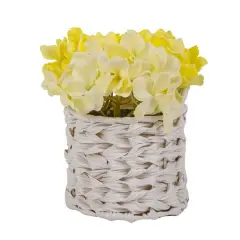 10" Hydrangea Bouquet in Natural Basket Light Yellow