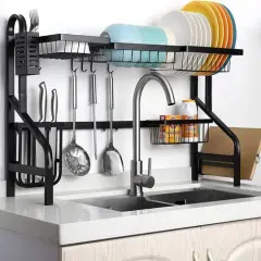 NEX&trade; Black 2-Tier Over the Sink Dish Rack with 5 Utility Hooks