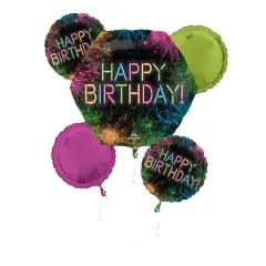 Let's Glow Crazy Happy Birthday Foil Balloon Bouquet