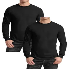 Galaxy by Harvic Long Sleeve Crew Neck Men's T-Shirt 2 Pack Black