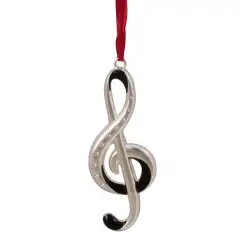 Silver Plated Clef Music Note Crystal Embellished Metal Ornament