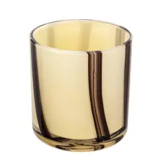 Hello Honey&reg; 4" Striped Glass Votive Candle Holder Cream and Deep Purple