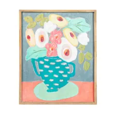 Hello Honey&reg; Multicolor Flowers in Vase Wall Art with Boho Wood Frame & Glass Cover