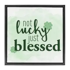 Stupell Industries Just Blessed Green Shamrocks Floater Framed Art Black