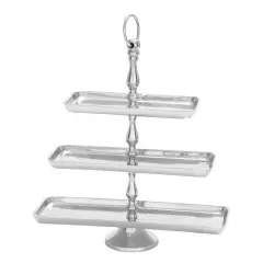 19" Silver Aluminum 3-Tier Tray Stand
