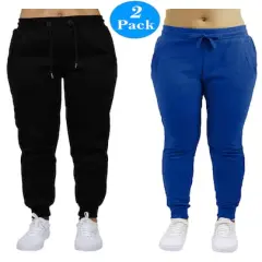 Galaxy by Harvic Women&rsquo;s Slim Fit Heavyweight Fleece-Lined Joggers 2 Pack Black/Blue
