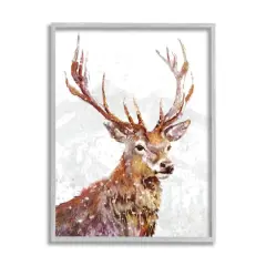 Stupell Industries Winter Deer Mountain Snowfall Framed Giclee Art Gray