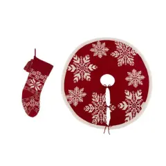 Glitzhome&reg; Knitted Christmas Snowflake Stocking & Tree Skirt Set