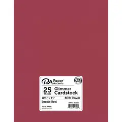 PA Paper&trade; Accents Glimmer 8.5" x 11" Cardstock, 25 Sheets Exotic Red