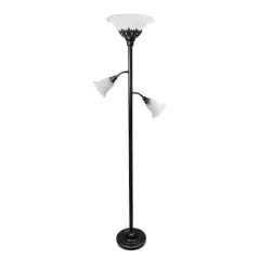 Lalia Home Torchiere Floor Lamp with 2 Reading Lights Restoration Bronze/White Shades