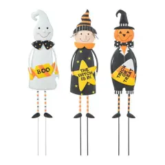 Glitzhome&reg; 2ft. Halloween Metal Ghost, Witch and Pumpkin Yard Stake Set