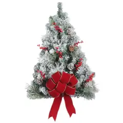 28" Pre-Lit Berry & Pinecone Flocked Artificial Wall Christmas Tree, Warm White LED Lights