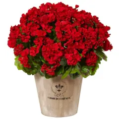 22" Red Geranium in Farmhouse Style Planter