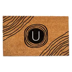 Black Monogram Circle Natural Coir Doormat U