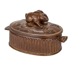 Hello Honey&reg; Matte Brown Stoneware Baker with Rabbit Design