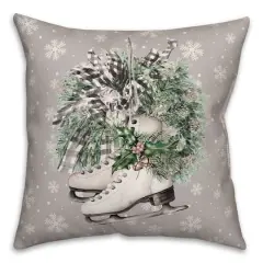 Neutral Ice Skates Wreath Throw Pillow