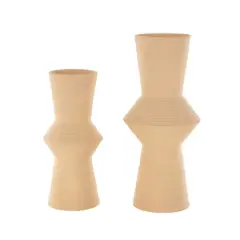 Ceramic Ribbed Cone Shaped Vase Set Brown