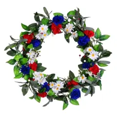 22" Red, White & Blue Floral Wreath With Berries