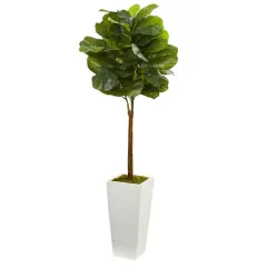 4ft. Fiddle Leaf Artificial Tree in White Tower Planter